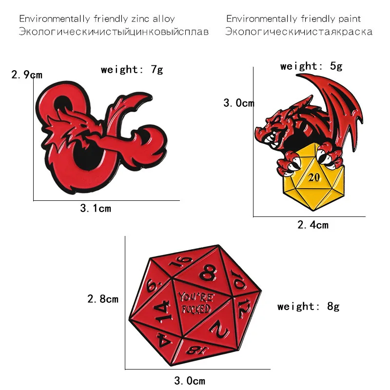 Dungeons and Dragons Enamel pin D20 DnD 20 sided dice Game Brooch Lapel Pins Badges Jewelry Gift for lovers | Украшения и