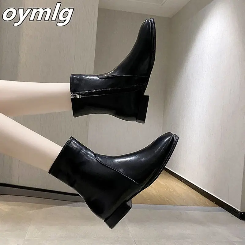 

Women Leather Boots Half Short Shoes Women Winter Flat Heel Shoes Fashion Zipper Warm Boots Footwear Size 35-40 woman shoes