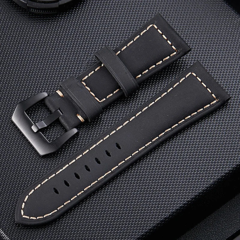 Genuine Leather Watch band 26mm 20mm 22mm 24mm Vintage Replacement Strap For Panerai Fossil Oil Nubuck Leather Universal Bands