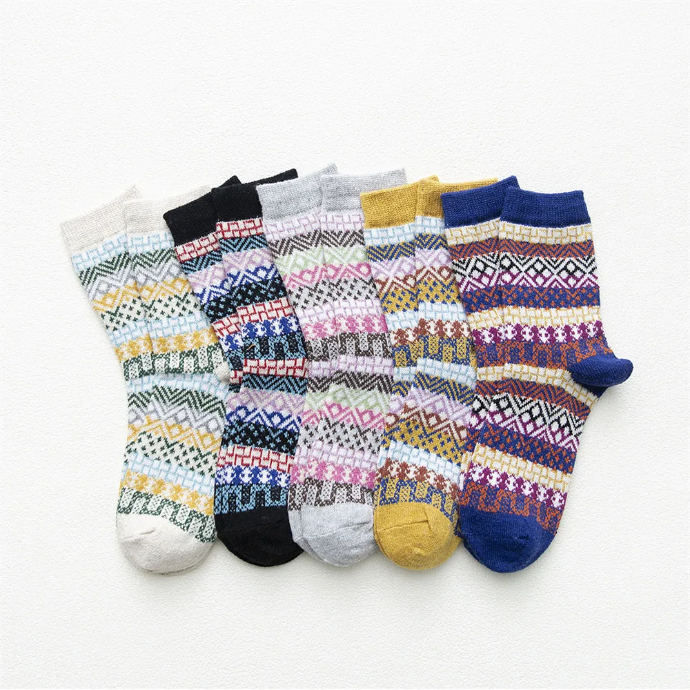 5 Pairs Wool Socks Multicolor Fashion Warm Wool Cotton Knit Thick Winter Crew Socks for Women