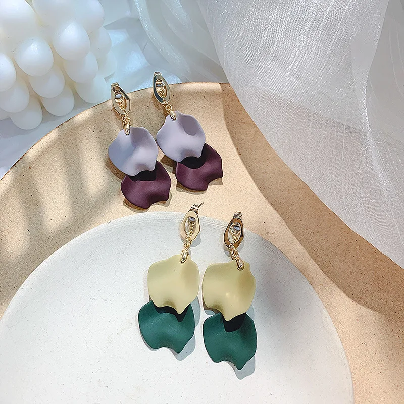 Женские двухслойные серьги с лепестками цветов Длинные украшения 2020 | Украшения