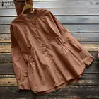 Ретро однотонные рубашки Осенняя женская обувь блузка ZANZEA 2021 Повседневная рубашка с длинным рукавом женская обувь с ремешком на пряжке с блузки размера плюс Туника 5XL