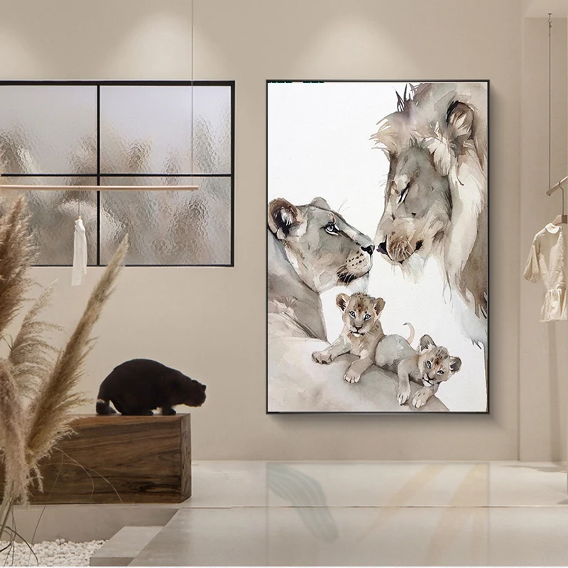 

A Modern Poster with Abstract Lion Family Oil Paintings and Photo Walls Decorate The Living Room Home with Cuadros Art Photos