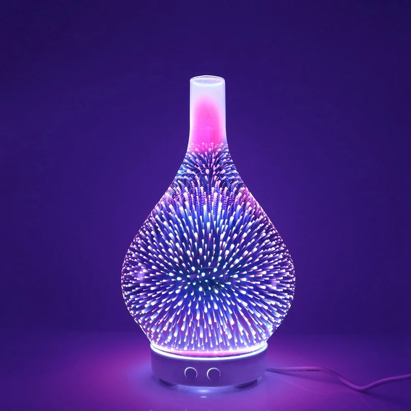 

3D Firework Glass Vase Shape Air Humidifier with 7 Color Led Night Light Aroma Essential Oil Diffuser Mist Maker Ultrasonic Humi