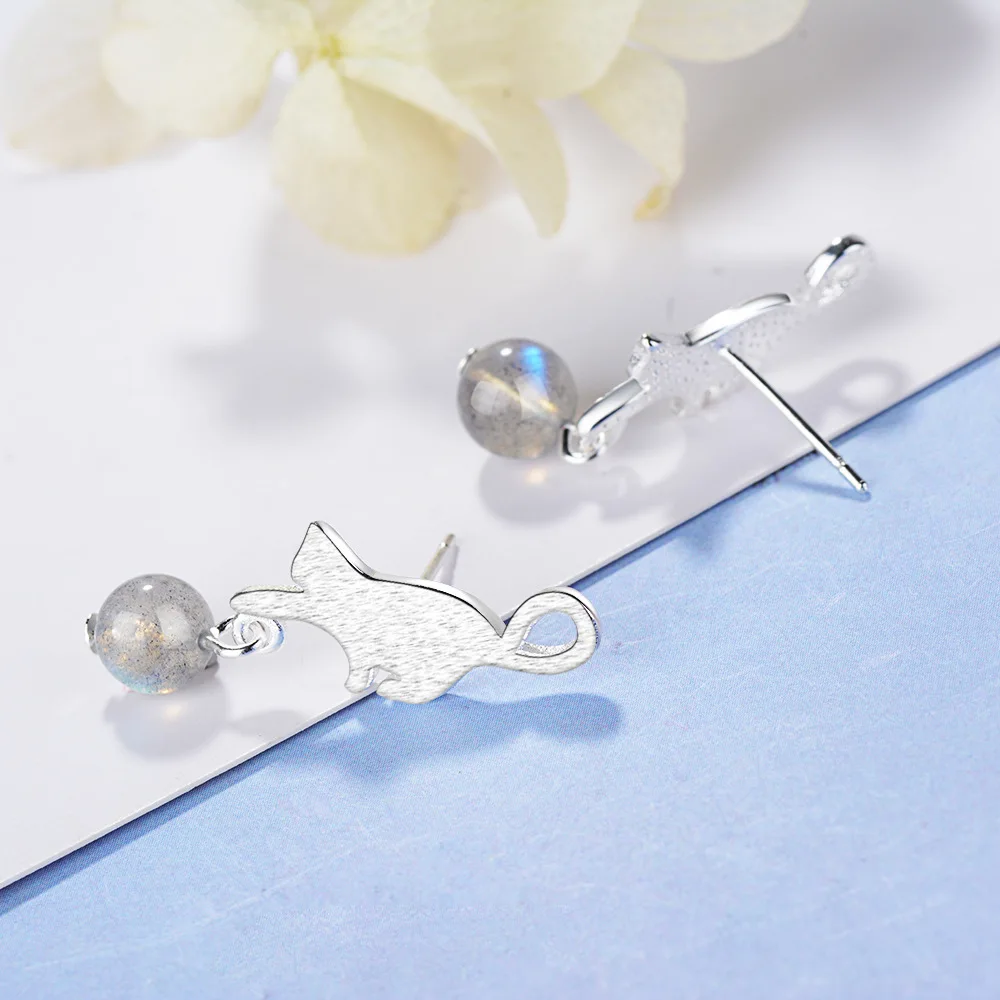 Женские серьги из серебра 925 пробы с натуральным лунным камнем|Серьги-гвоздики| |