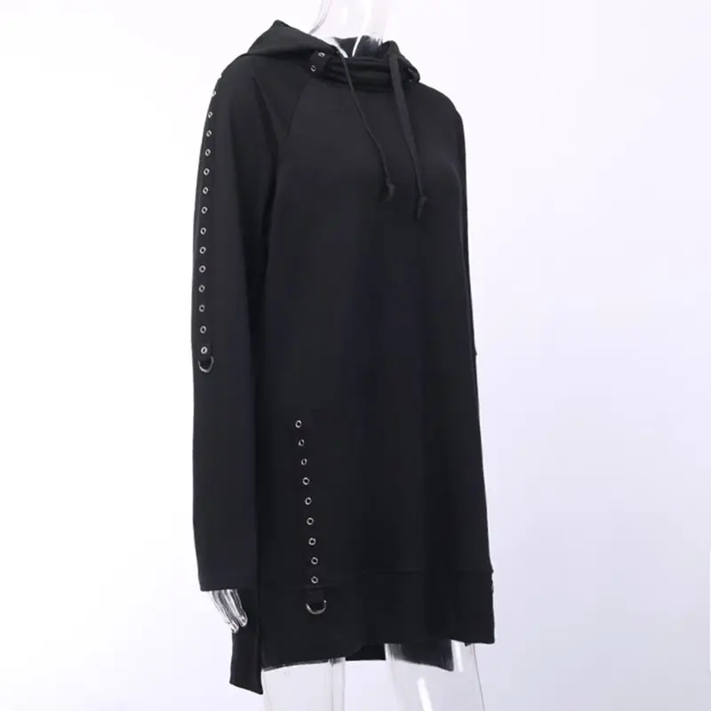 Готический пуловер оверсайз с железным кольцом Женская толстовка капюшоном