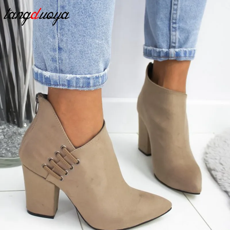 Женские ботильоны с острым носком на высоком каблуке Размеры 35-43 | Обувь