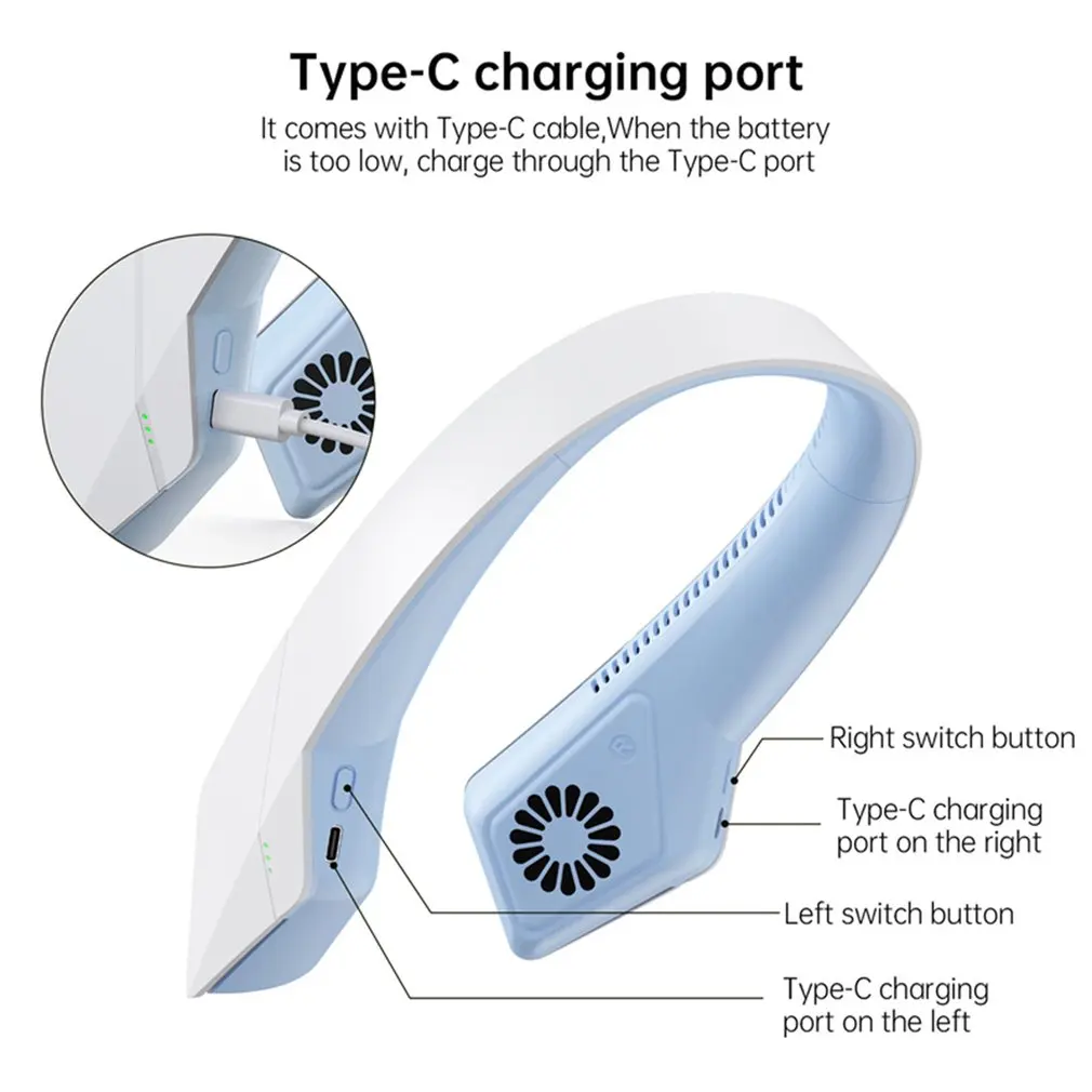 

Mini Bladeless Fan Neck Fan USB Rechargeable Fan Mute Sports Fans Hanging Neck Fans Air Cooler For Dormitory Home Office