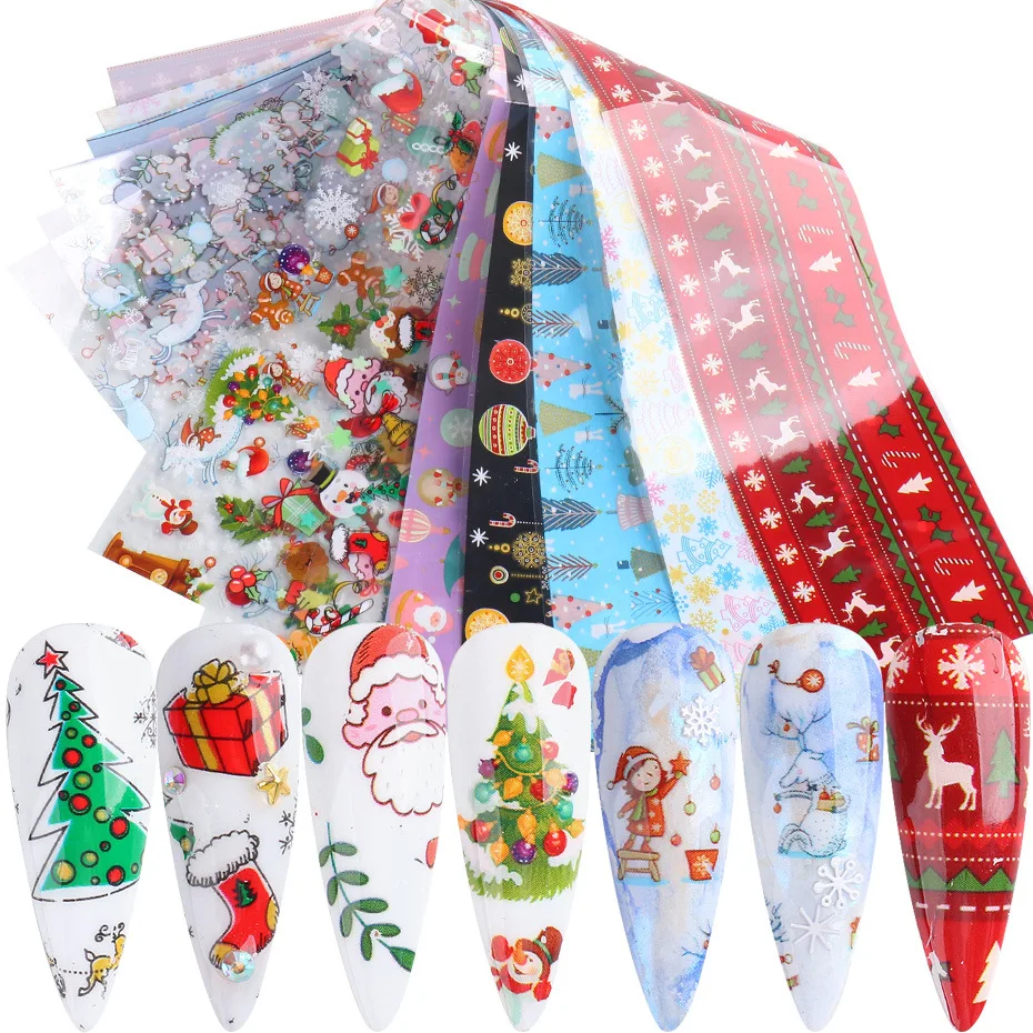 

10 Pieces of Christmas Cartoon Nail Stickers Girl Christmas Snowflake Color Elk Star Transfer New Year Design DIY Nail Stickers