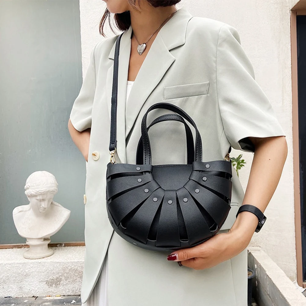 Fashion Hollow Semicircle Shoulder Crossbody Bags Women PU Leather Messenger Bag Casual Ladies Solid Color Small Purse Handbags