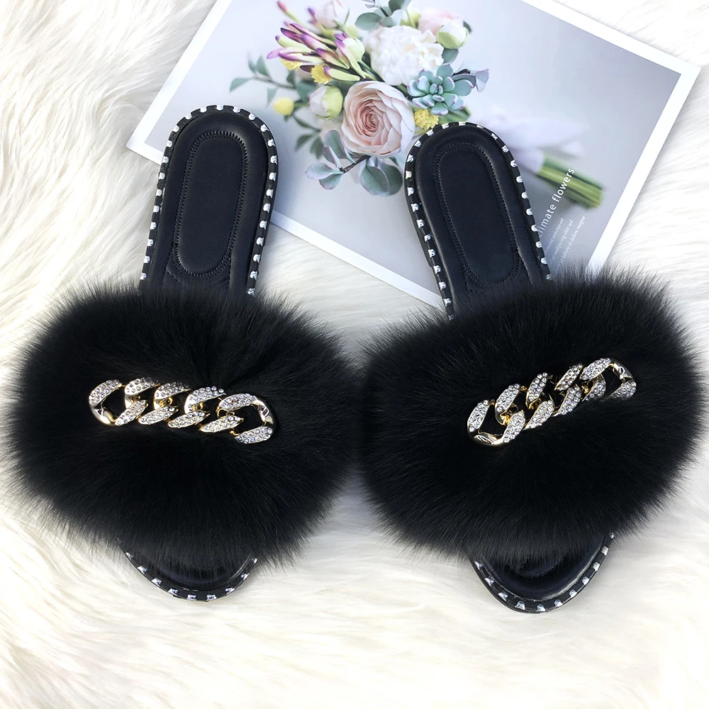 Summer Slippers Women Fluffy Slippers With Fur For Home Soft Slides Lady Rubber Slippers 2021 Luxury Summer Sandals Women Flats