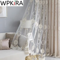flower embroidered pearl curtain tulle match beige blackout curtains for living room bedroom luxury french window drapes zh461f
