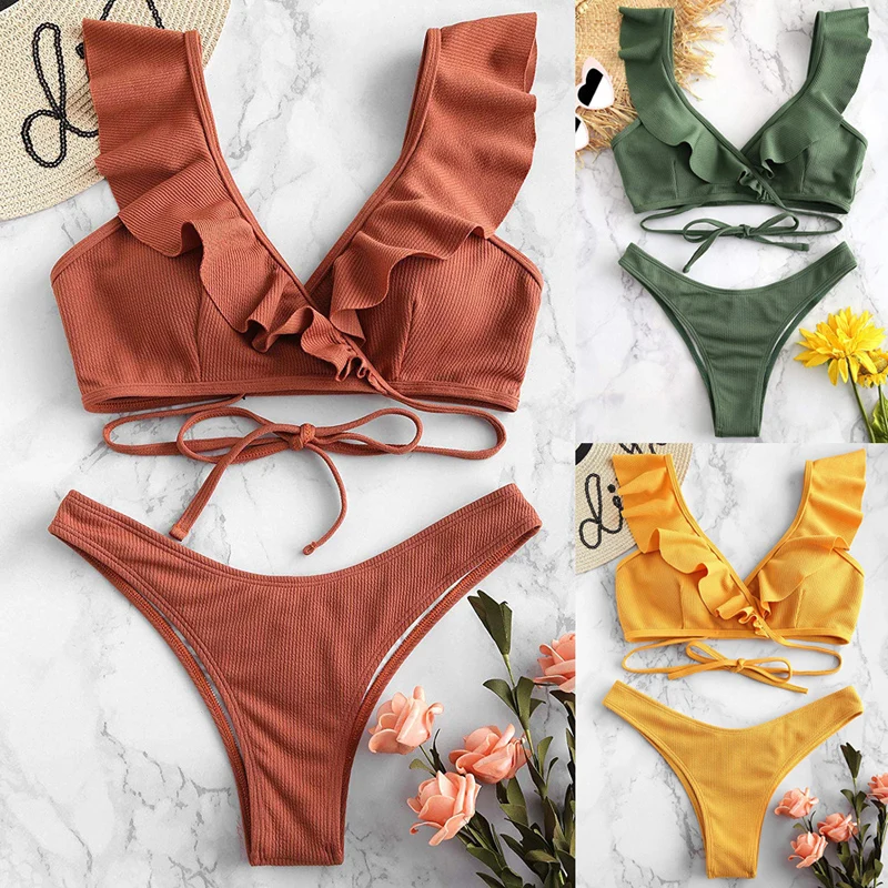 

Push up Bikini Set Women Ruffle Biquini Swimwear High Waist 2021 New Sexy Bathing Suit Swimsuit Beach Wear maillot de bain