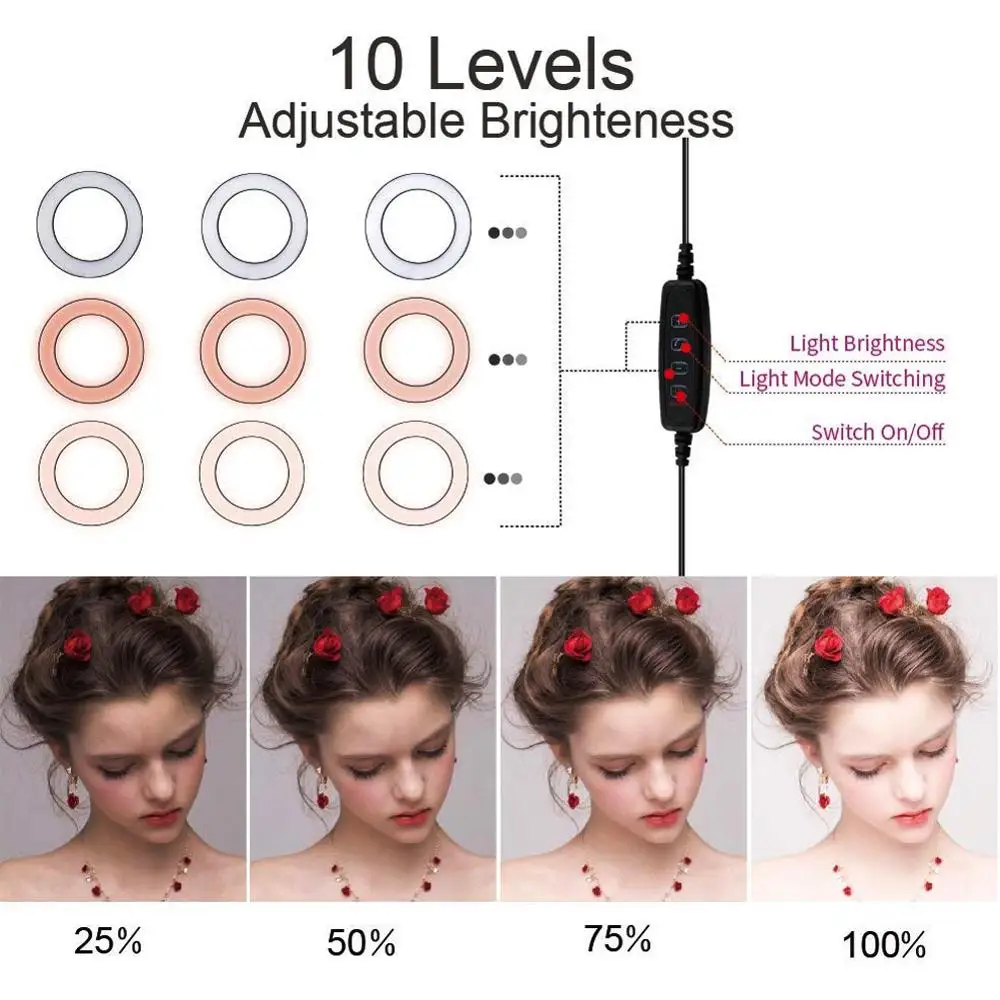 Зажимная лампа 26 см/10 &quotсветодиодный кольцевой светильник с держателем для