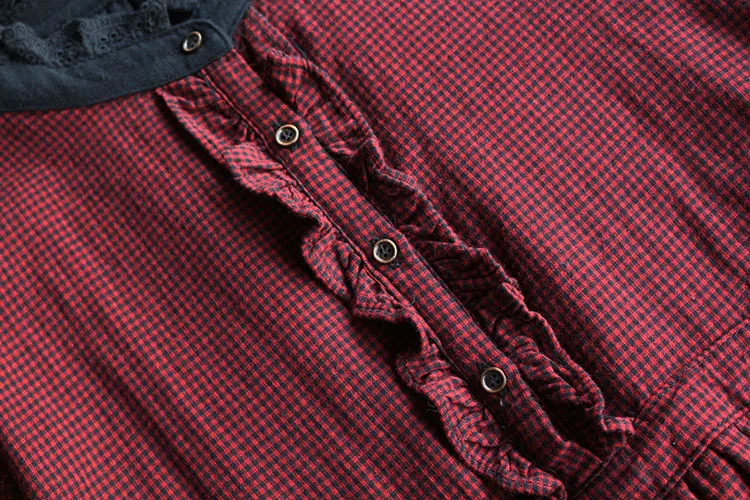 Женское платье на осень и весну 2020 хлопок лен в клетку с длинным рукавом