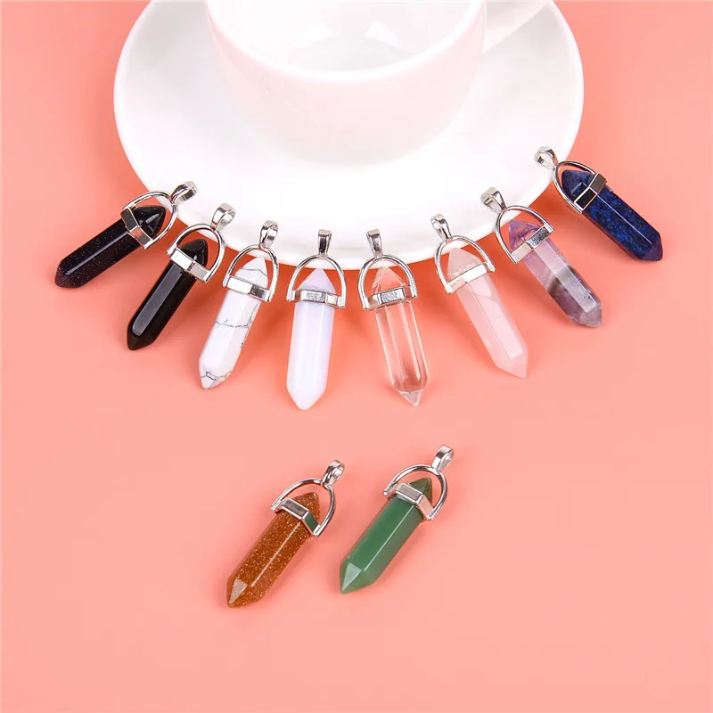 Чакра исцеляющий кристалл камень кулон шестиугольная Призма точка амулеты Pendentif