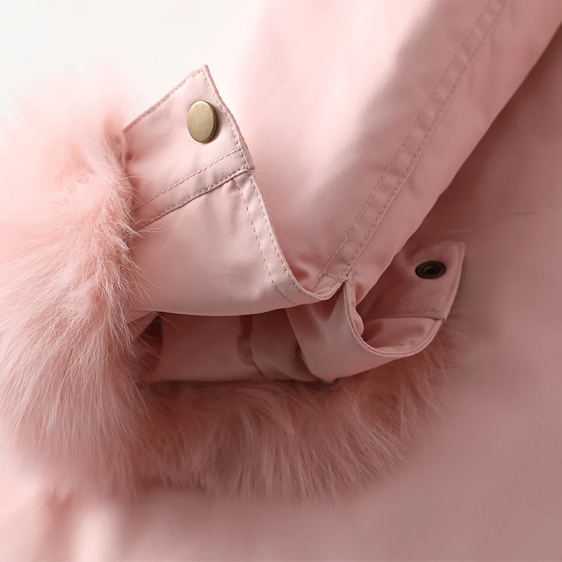 High Quality White Duck Down Hooded Jacket Thick Warm Women 2021 New Fox Hair Collar Medium Length Real Fur Pink Cute Coat enlarge