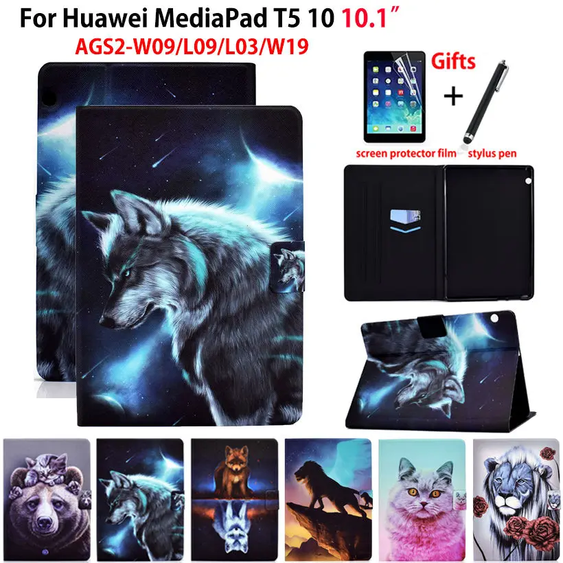

Для Huawei MediaPad T5 10 чехол AGS2-L09 AGS2-W09 AGS2-L03 AGS2-W19 10,1 "Funda планшет мультфильм животных защитный чехол с подставкой + подарок