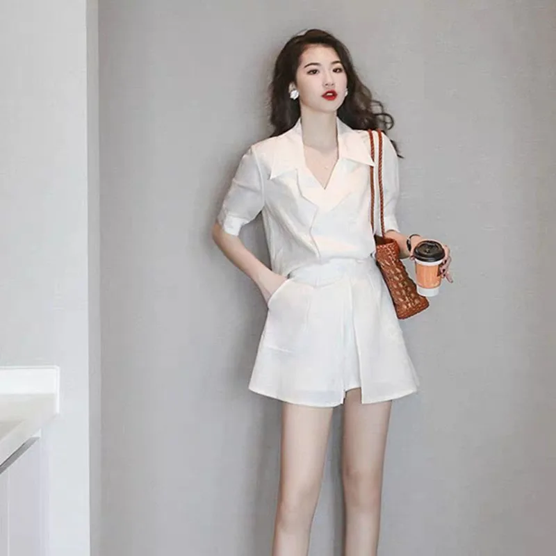 

Women's 2021 Summer New Short-Sleeved Temperament Goddess Fan Yujie Loose Professional European Station Suit Two-Piece