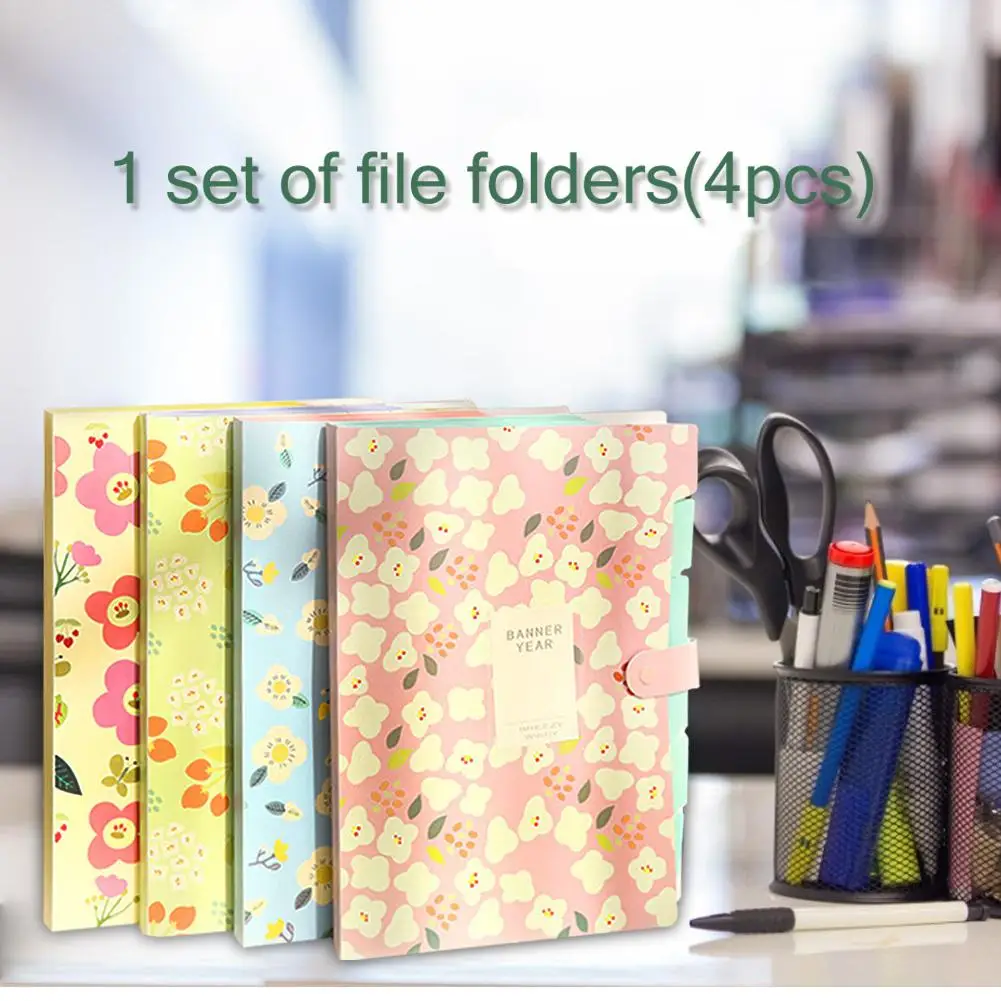 

1 Set 4pcs Expanding File Folder File Organizer With 5 Pockets 4 Colors Paper Document Holder For School Office