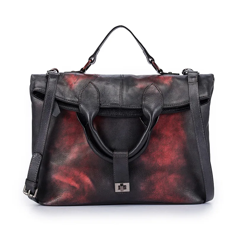 

Trendy Handbag Briefcase Bag Hand Rubbed Color Fashion Retro Style Diagonally Across The Solid Color First Layer Cowhide