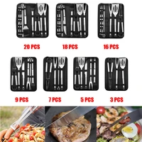 3 20pcsset stainless steel barbecue grilling tools set bbq utensil accessories camping outdoor cooking tools kit with carry bag