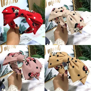 Ободок с большим двойным бантом Disney, головной убор с мультяшным Микки Маусом для вечеринки, модный широкий ободок с полями, украшение, популярный подарок