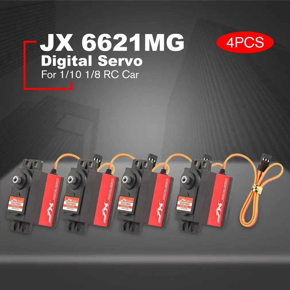 

4 PCS JX PDI-6221MG Metal Gear 4.8V-6V 0.16sec/60° Digital Servo Torque Aluminums Case for 1/10 1/8 RC Car/HHK big Airplane