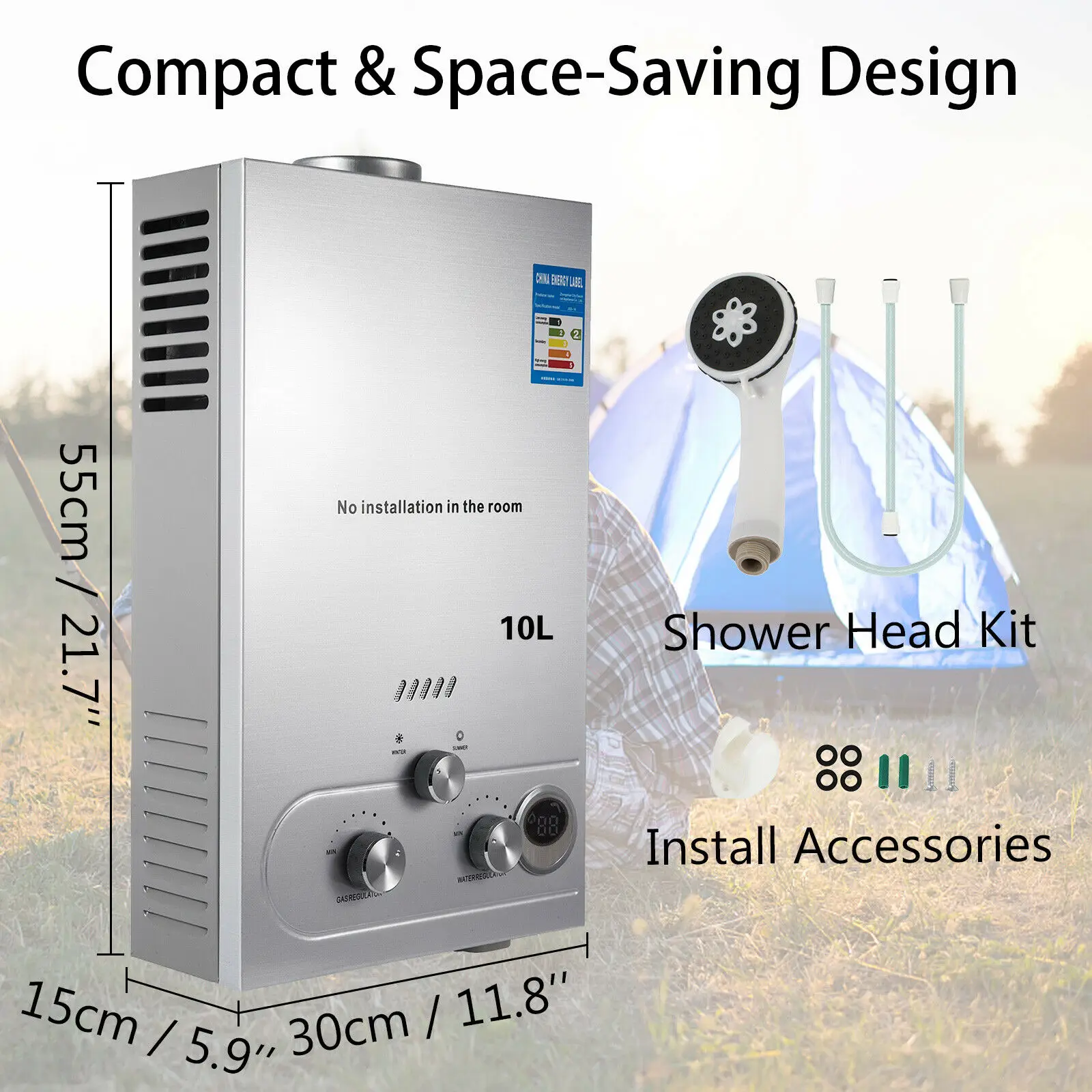 

10L GAS LPG Hot Water Heater Propane Tankless Stainless Instant Boiler Stainless