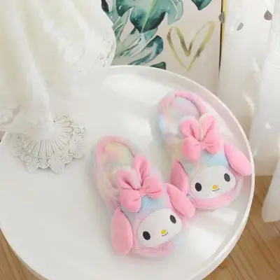 

Cute Girl Heart Magic Color Autumn and Winter Half Pack Heel Cotton Slippers Plush Warm Home Soft Bottom Floor Slippers