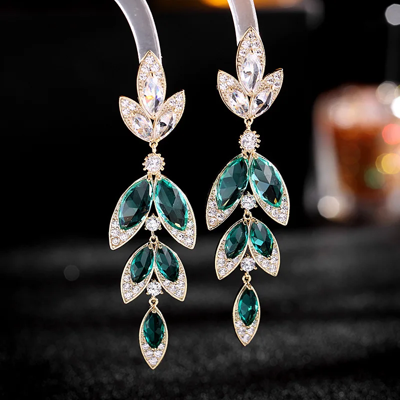 

Bilincolor Fashion Yellow Zircon Leaf Long Drop Earring for Women