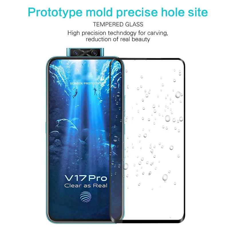 Protector de pantalla de vidrio templado para Vivo V17 Pro, cubierta completa para Vivo V17 Pro, pel&iacute;cula de borde curvo 3D, HATOLY, 2 uds.-1
