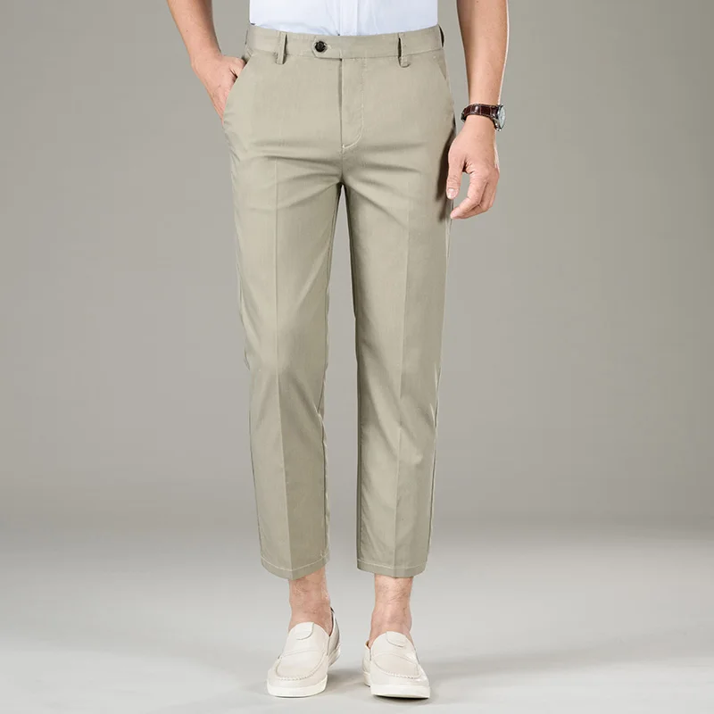 

Men Fashions Solid Color Casual Pants Men Straight Slight Elastic Ankle-Length High Quality Formal Trousers Men slim fit Pants