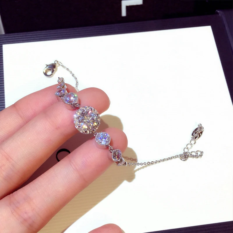 

Delicate 925 Sterling Silver Round Cut Zirconia Bracelets Lightning Chain Women Bracelet Female Engagement Valentines Jewelry
