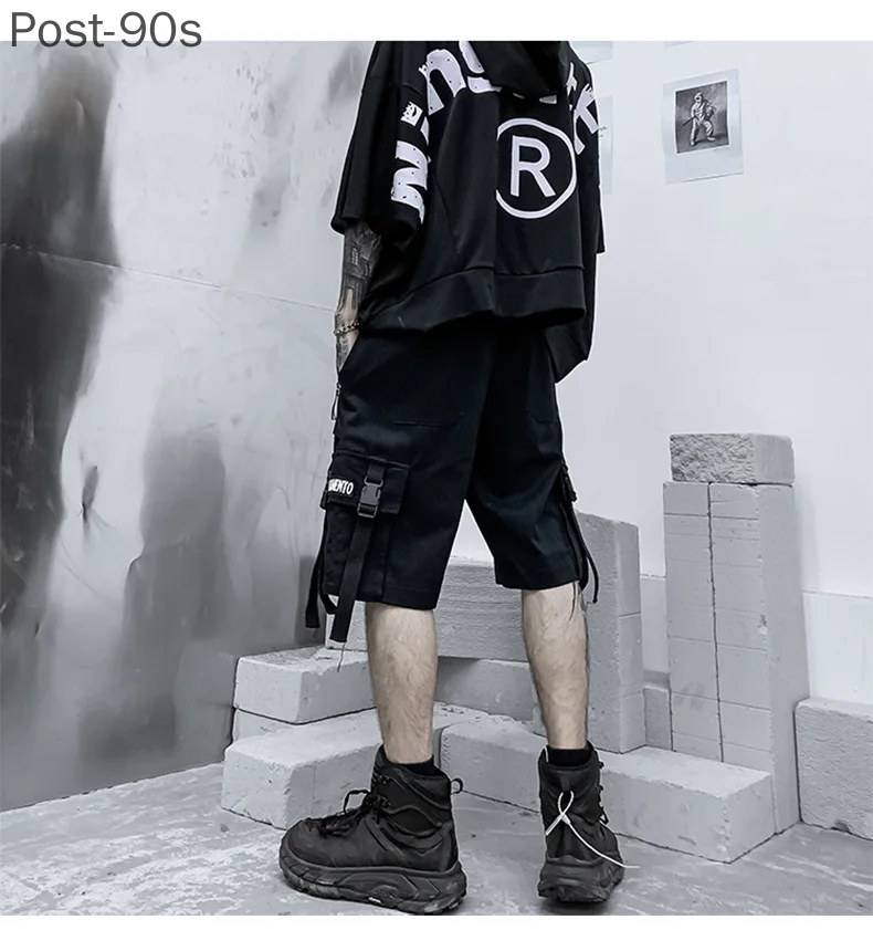 

2021 Summer Shorts Cargo Pants Men Harajuku Fashion Streetwear Hip Hop Punk Male Trousers Ribbon Techwear Sport Military Clothes