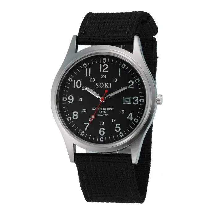 

Men's watch Military Date Canvas Band Stainless Steel Sport Quartz Wrist Watches Canvas calendar digital dial Montres hommes