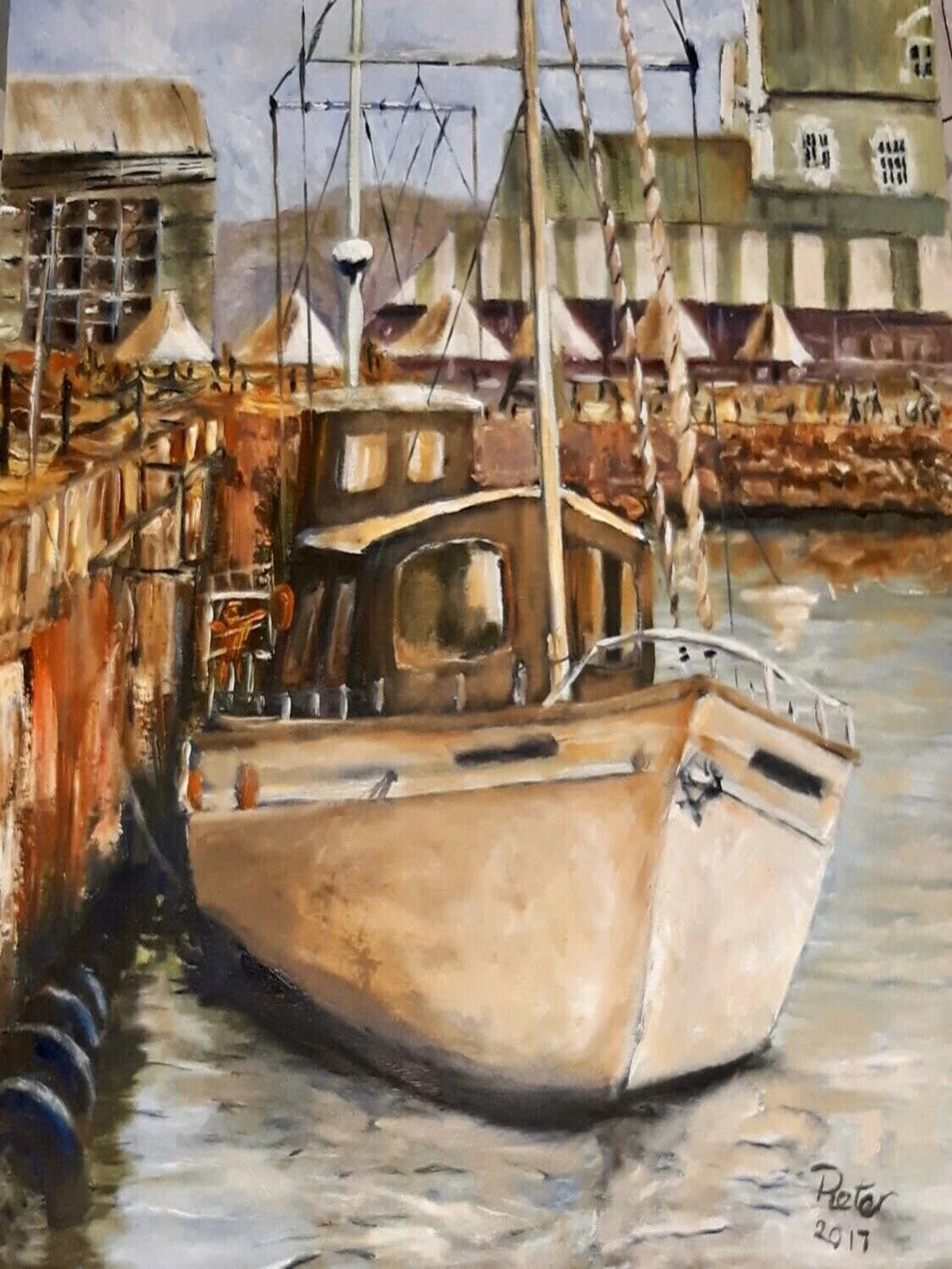 

Oil Painting of Sailing Boat In The Dock Of Handmade Embroidery Cross Stitch Kit Craft 5D DIY Full Round Drill Diamond For Wall