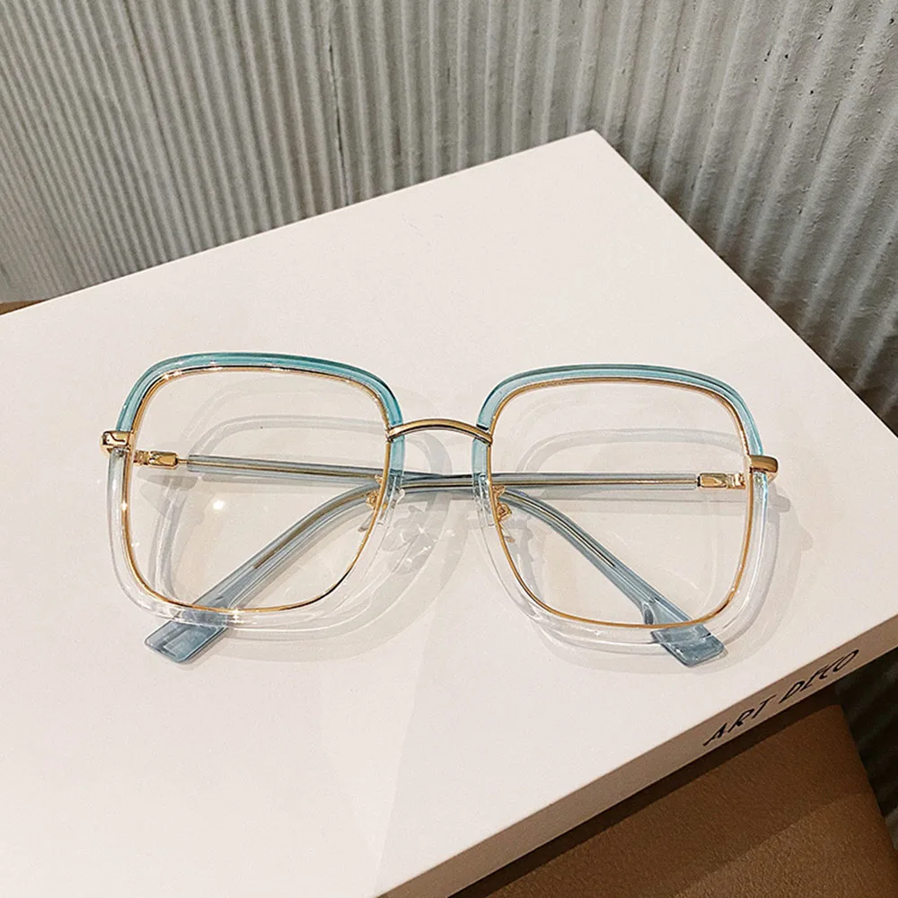 

1pcs 2021 Clear Big Frame Square Anti-blue Light Glasses Frame Oversized Computer Eyewear Frame Women&men Square Optical Glasses