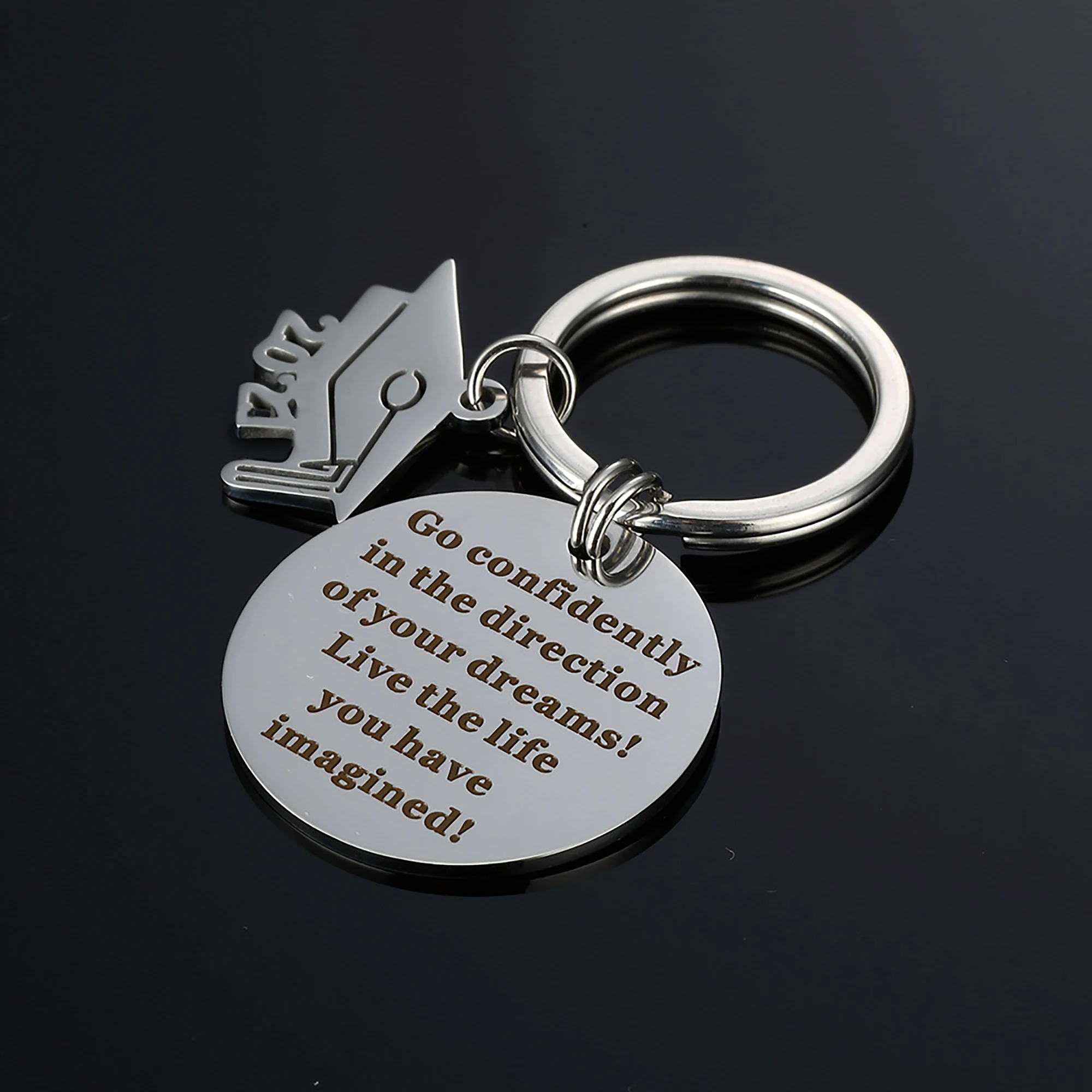 

New Custom Letter Text Student Creative Graduation Season Gift Memory Keychain Personalized Stainless Steel Keyring 2021 Jewelry