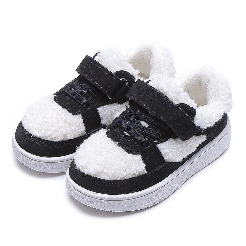 

COZULMA Kids Boys Winter Warm Plush Lining Cotton Shoes Chilldren Girls Patchwork Fashion Sneakers Flat Casual Shoes Size 21-30