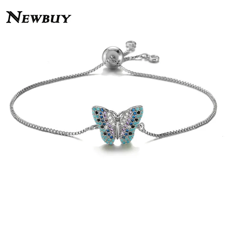 NEWBUY модный микро-паве кубический цирконий браслет для женщин Горячая Распродажа 4 цвета браслет бабочка женские ювелирные изделия - Окраска металла: NBSL397