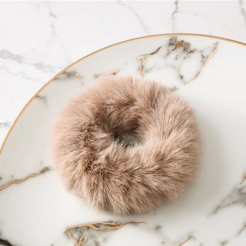 women winter Rabbit Hair Soft Elastic Bands Girls Cute Scrunchie Ponytail Holder Rubber Band True Fur Accessories |