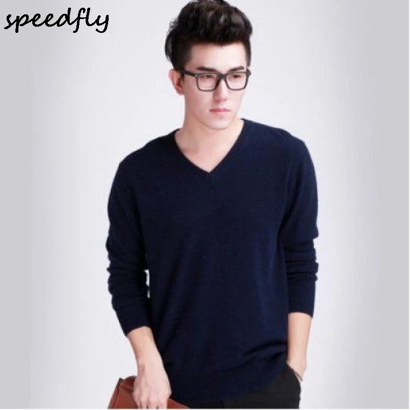 Мужской короткий кашемировый свитер трикотажный пуловер с V образным вырезом и
