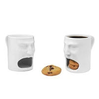 170ml creative face mug ceramic coffee cup milk tea mugs white cookies cup dunk mug with biscuit holder tray funny gift