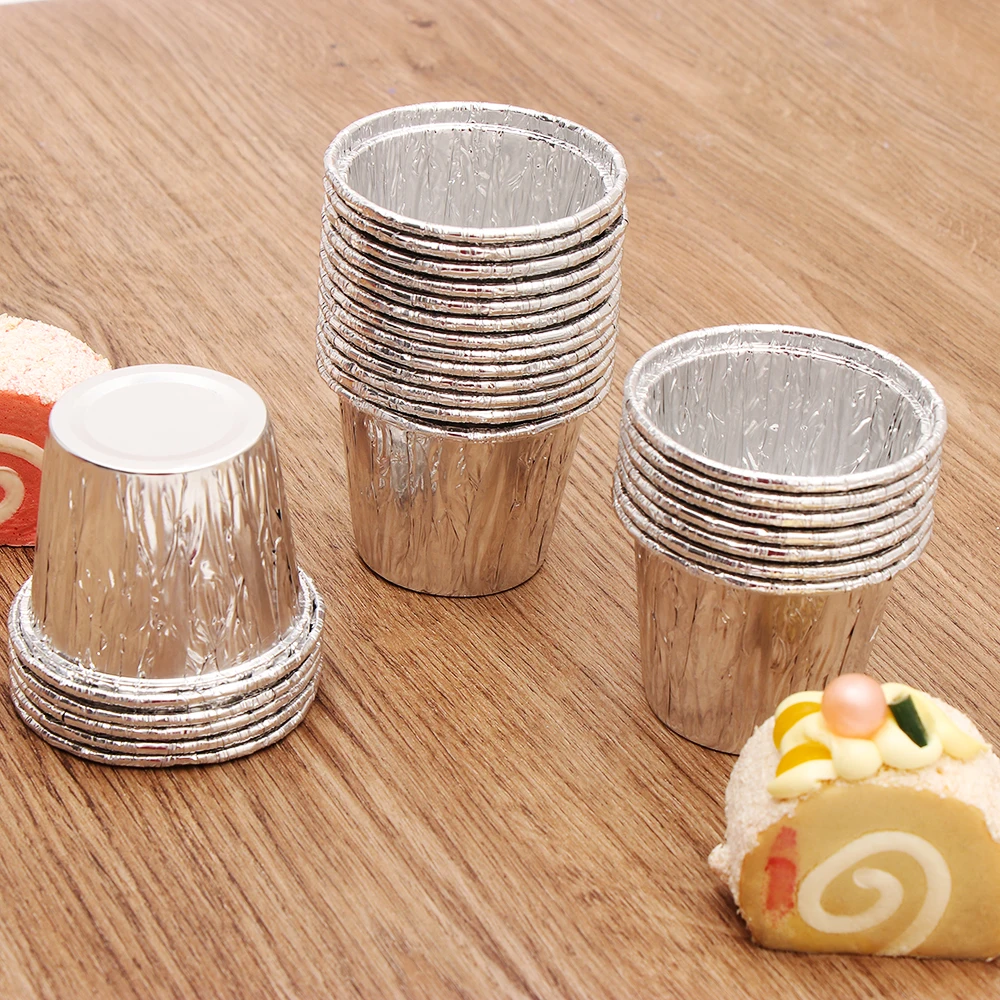 

25 шт., серебряная Оловянная фольга, высокая трубка, форма для яиц, женская форма для выпечки, пирог, инструмент для выпечки, 2022