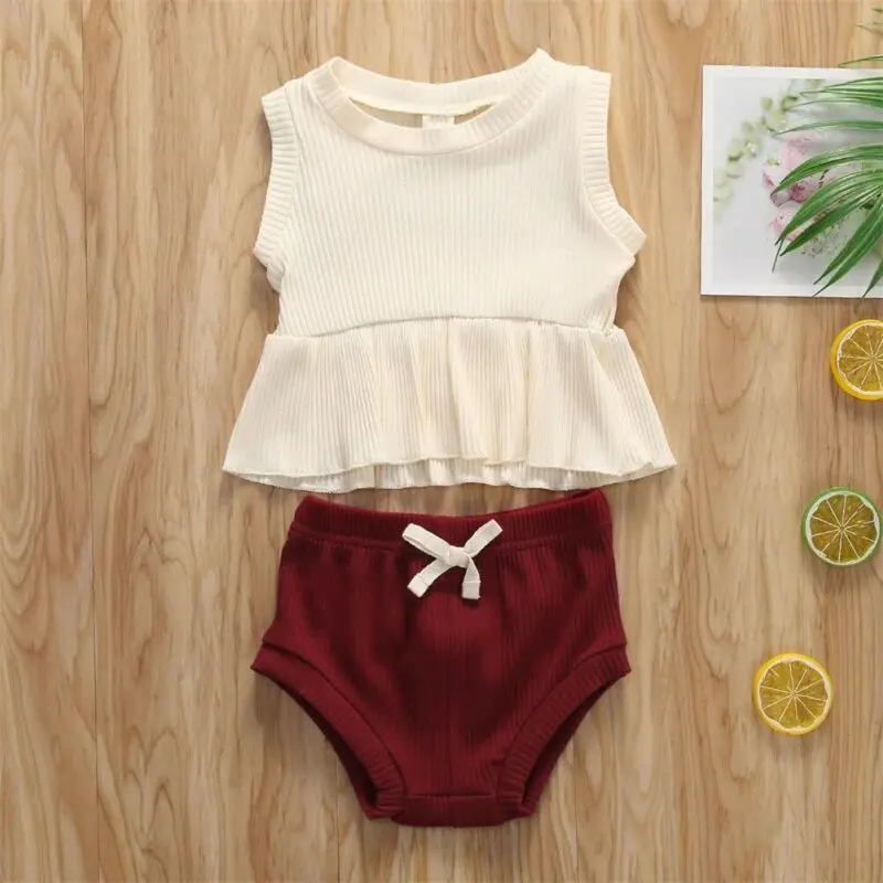 

2PCS Newborn Baby Girls 0-24M Clothes Ruffle T-shirt Top Pants Shorts Summer Outfit