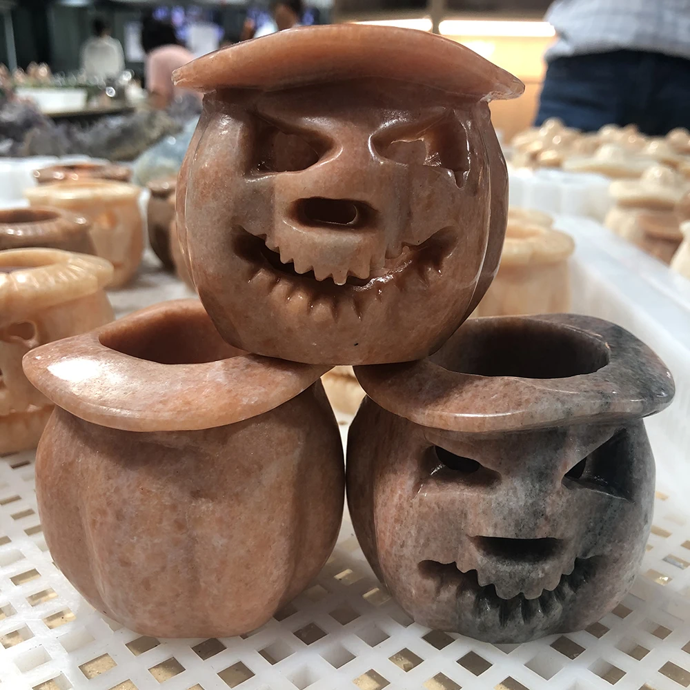 

1pc Natural Jade Pumpkin Head Home Living Room Decoration Art Decoration Gift Halloween Decoration Holiday Candle Holder