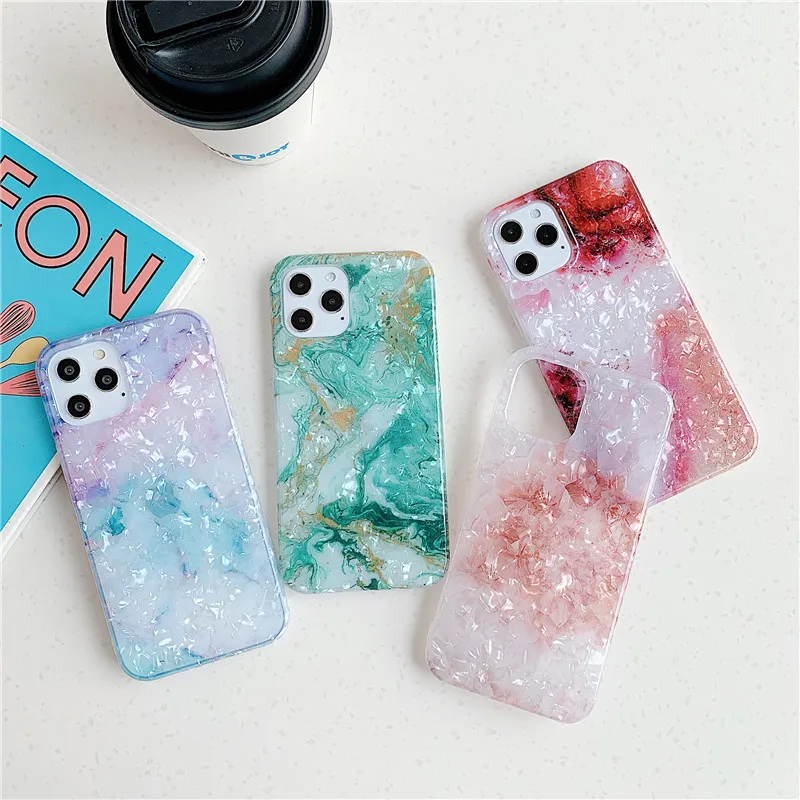 

Glossy Shell Phone Case For iphone 7 8 Plus 12 Mini 13 11 Pro XS Max X XR SE 2020 Silicone Soft TPU Marble Conch Back Cover