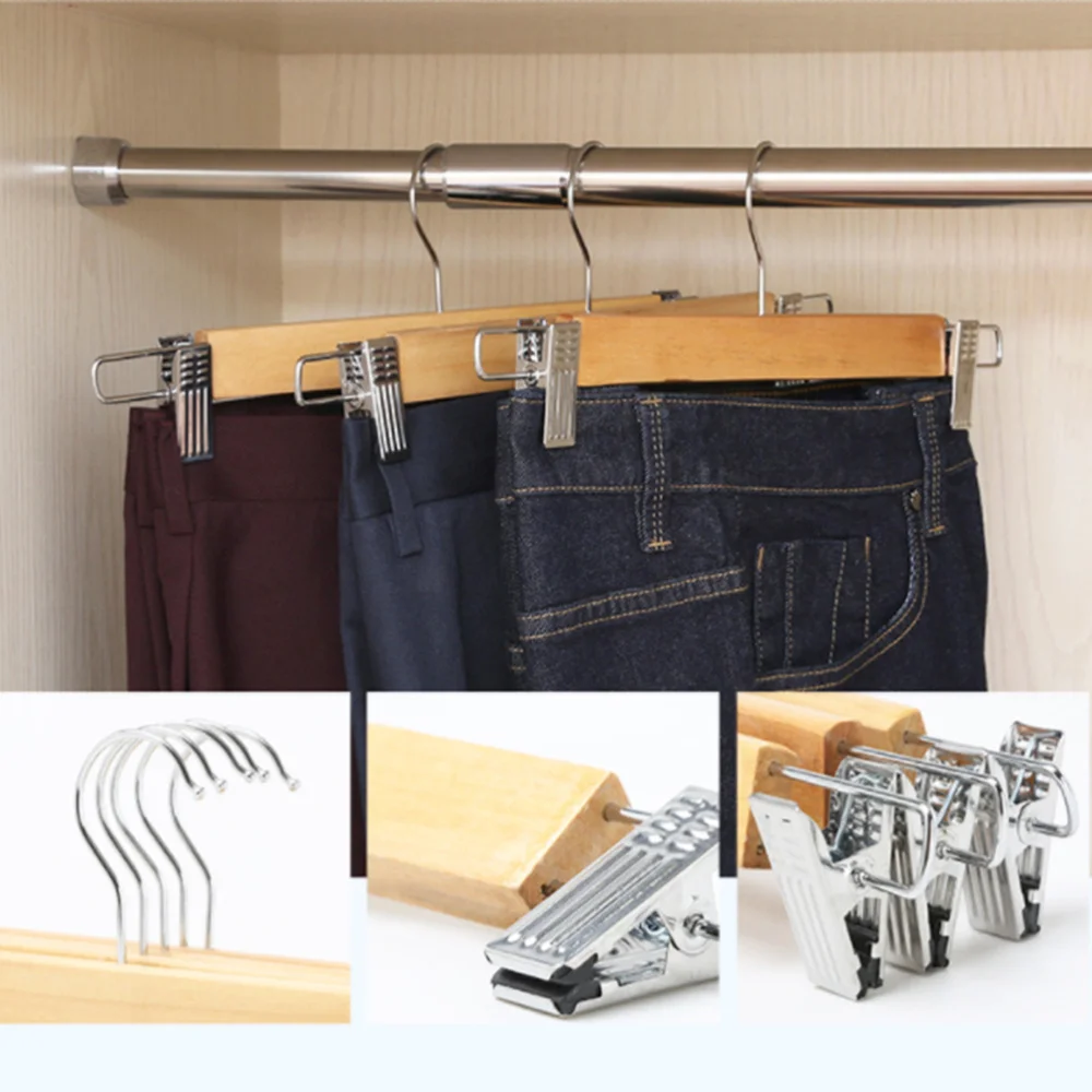 

5pcs Burlywood Clothing Hanger with Trouser Clamp Domestic Coat Hanger with Stainless Steel Clip