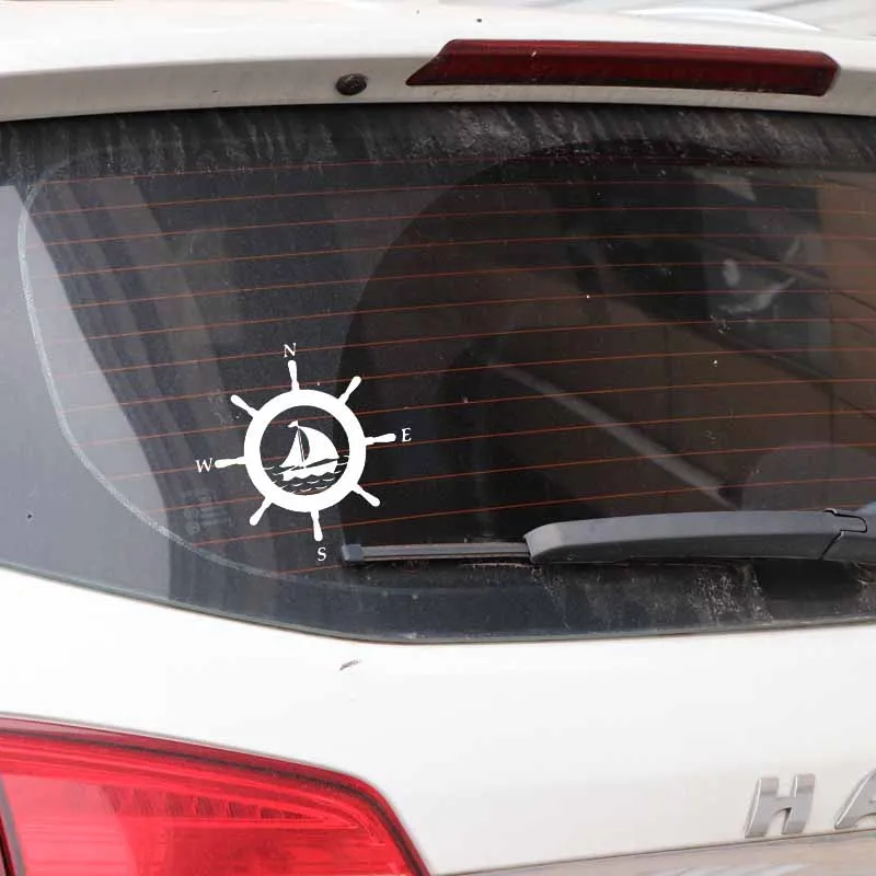 

15.4cm * 15.4cm Compass Yacht Yacht Sailfish Boat Far Ocean PVC Waterproof Decal Car Sticker Delicate Waves Black/silver